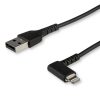 StarTech.com 6ft (2m) Durable USB A to Lightning Cable - Black 90° Right Angled Heavy Duty Rugged Aramid Fiber USB Type A to Lig