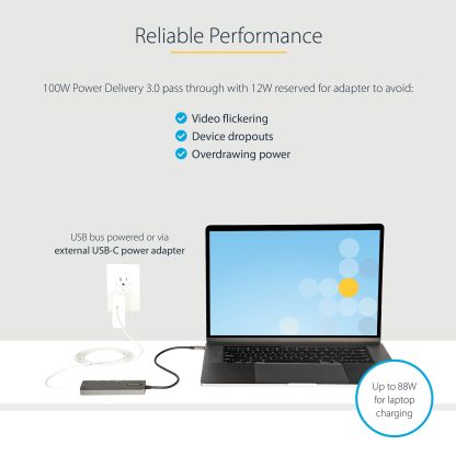 StarTech.com USB C Multiport Adapter - USB-C to HDMI 2.0b 4K 60Hz (HDR10), 100W Power Delivery Pass-Through, 4-Port USB 3.0 Hub - Image 6