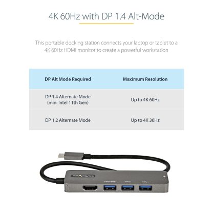 StarTech.com USB C Multiport Adapter - USB-C to HDMI 2.0b 4K 60Hz (HDR10), 100W Power Delivery Pass-Through, 4-Port USB 3.0 Hub - Image 4