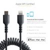 StarTech.com 1m (3ft) USB C to Lightning Cable, MFi Certified, Coiled iPhone Charger Cable, Black, Durable TPE Jacket Aramid Fib - Image 5