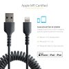 StarTech.com 50cm (20in) USB to Lightning Cable, MFi Certified, Coiled iPhone Charger Cable, Black, Durable TPE Jacket Aramid Fi - Image 5