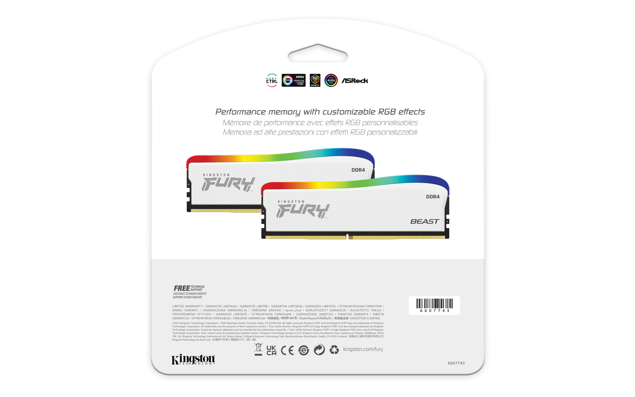 Kingston Technology FURY Beast 32GB 3200MT/s DDR4 CL16 DIMM (Kit of 2) White RGB SE - Image 2