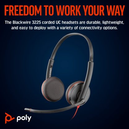 POLY Blackwire 3225 Stereo USB-C Headset +3.5mm Plug +USB-C/A Adapter (Bulk) - Image 6