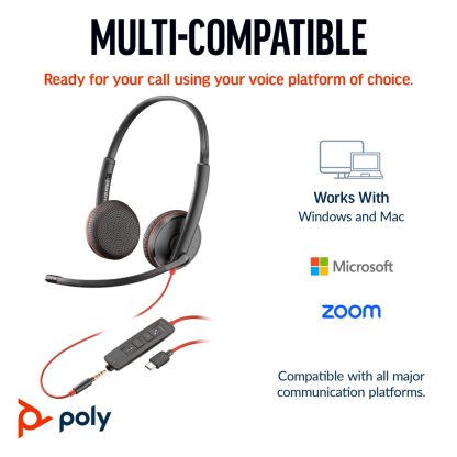 POLY Blackwire 3225 Stereo USB-C Headset +3.5mm Plug +USB-C/A Adapter (Bulk) - Image 2