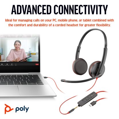 POLY Blackwire 3225 Stereo USB-C Headset +3.5mm Plug +USB-C/A Adapter (Bulk) - Image 5