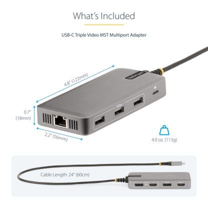 StarTech.com USB-C Triple Monitor Multiport Adapter, Dual 4K 60Hz + 4K 30Hz HDMI & DisplayPort, 3-Port USB 10Gbps Hub, 100W PD - Image 12