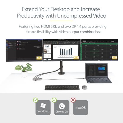 StarTech.com USB-C Triple Monitor Multiport Adapter, Dual 4K 60Hz + 4K 30Hz HDMI & DisplayPort, 3-Port USB 10Gbps Hub, 100W PD - Image 14