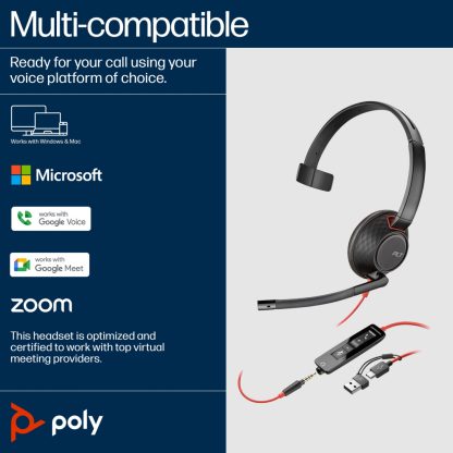 POLY Blackwire 5210 Monaural USB-C Headset +3.5mm Plug +USB-C/A Adapter - Image 15