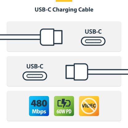 StarTech.com 1m (3.3ft) White USB-C Charging Cable, USB C Cable, USB 2.0 Type-C Laptop Charger Cord, 60W 3A Power Delivery, TPE - Image 9