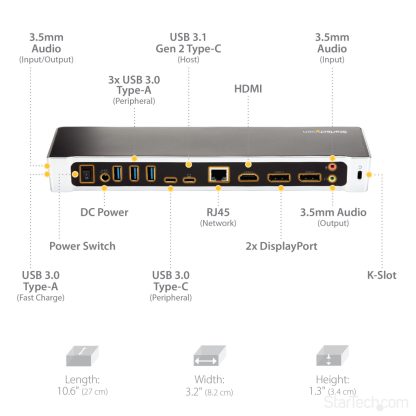 StarTech.com 4K USB-C Dock, Triple UHD 4K Monitor Docking Station, Mac & Windows, USB C to HDMI & DisplayPort, 100W Power Delive - Image 11