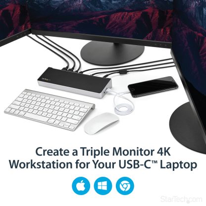 StarTech.com 4K USB-C Dock, Triple UHD 4K Monitor Docking Station, Mac & Windows, USB C to HDMI & DisplayPort, 100W Power Delive - Image 10