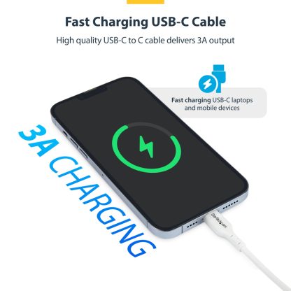 StarTech.com 1m (3.3ft) White USB-C Charging Cable, USB C Cable, USB 2.0 Type-C Laptop Charger Cord, 60W 3A Power Delivery, TPE - Image 5