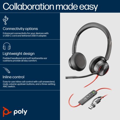 POLY Blackwire 8225 Stereo USB-C Headset +USB-C/A Adapter - Image 14