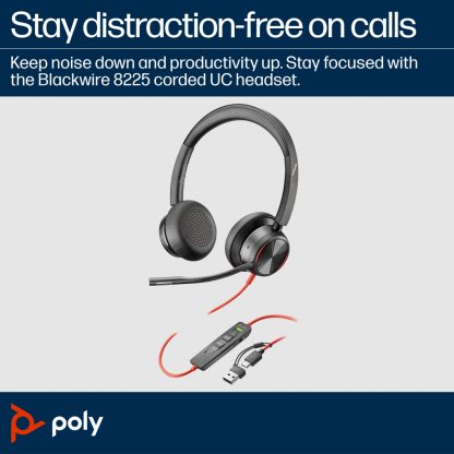 POLY Blackwire 8225 Stereo USB-C Headset +USB-C/A Adapter - Image 10