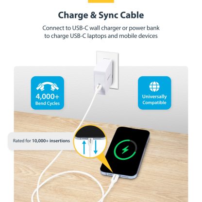 StarTech.com 1m (3.3ft) White USB-C Charging Cable, USB C Cable, USB 2.0 Type-C Laptop Charger Cord, 60W 3A Power Delivery, TPE - Image 8
