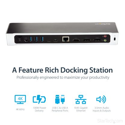 StarTech.com 4K USB-C Dock, Triple UHD 4K Monitor Docking Station, Mac & Windows, USB C to HDMI & DisplayPort, 100W Power Delive - Image 4
