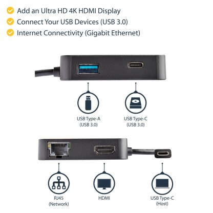 StarTech.com USB C Multiport Adapter - Portable USB-C Mini Dock 4K HDMI Video - Gigabit Ethernet, USB 3.0 Hub (1x USB-A 1x USB- - Image 12