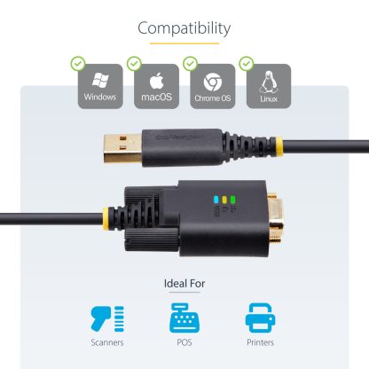 StarTech.com 3ft (1m) USB to Serial Adapter Cable, COM Retention, Interchangeable Screws/Nuts, USB-A to DB9 RS232, FTDI IC, ESD - Image 15