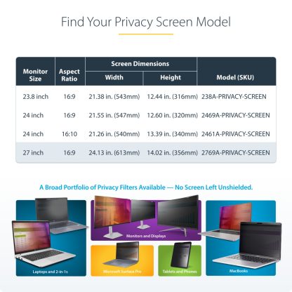 StarTech.com 27-inch 16:9 Computer Monitor Privacy Screen, Hanging Acrylic Filter, Quick-Install Security Shield, Monitor Screen - Image 9