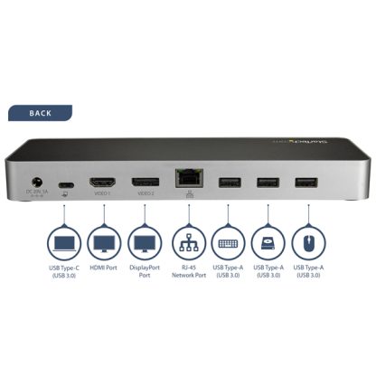 StarTech.com USB C Dock - Dual Monitor HDMI & DisplayPort 4K 30Hz - USB Type-C Laptop Docking Station 60W Power Delivery, SD, 4 - Image 2