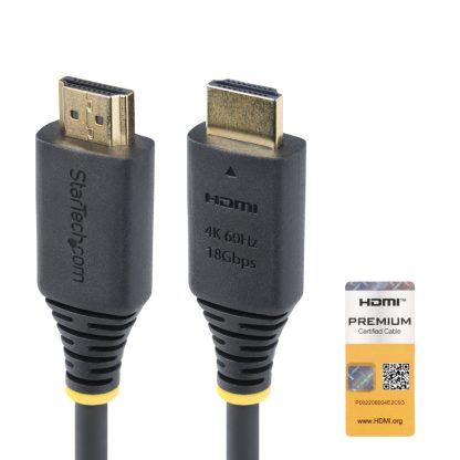 StarTech.com 1.5m (4.9ft) Premium Certified High Speed HDMI Cable, 4K 60Hz/1440p 144Hz, HDR10/HDCP 2.2/ARC, 18Gbps, UHD HDMI 2.