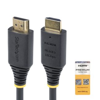 StarTech.com 1m (3.3ft) Premium Certified High Speed HDMI Cable, 4K 60Hz/1440p 144Hz, HDR10/HDCP 2.2/ARC, 18Gbps, UHD HDMI 2.0