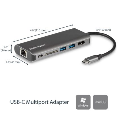 StarTech.com USB C Multiport Adapter, Portable USB-C Dock to 4K HDMI, 2-pt USB 3.0 Hub, SD/SDHC, GbE, 60W PD Pass-Through - USB - Image 6