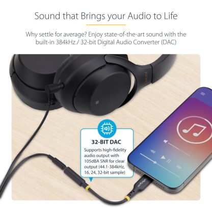StarTech.com 5in (12.7cm) USB-C to 3.5mm TRRS Headphone/Headset Jack Audio Adapter, USB Type-C Aux Dongle, 32-bit DAC, Supports - Image 9