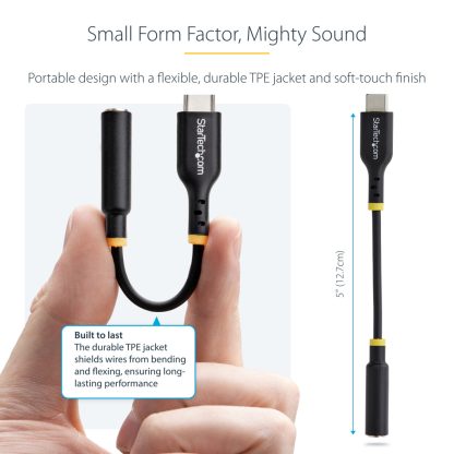 StarTech.com 5in (12.7cm) USB-C to 3.5mm TRRS Headphone/Headset Jack Audio Adapter, USB Type-C Aux Dongle, 32-bit DAC, Supports - Image 10