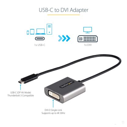 StarTech.com USB C to DVI Adapter - 1920x1200p USB-C to DVI-D Adapter Dongle - USB Type C to DVI Display/Monitor - Video Conver - Image 3