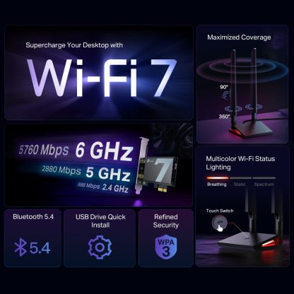 TP-Link Archer BE9300 Wi-Fi 7 Bluetooth 5.4 PCIe Adapter - Image 4