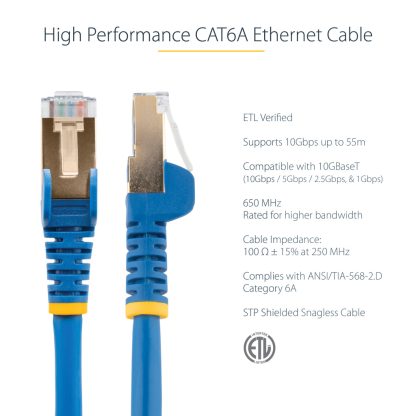 StarTech.com 5m CAT6a Ethernet Cable - 10 Gigabit Shielded Snagless RJ45 100W PoE Patch Cord - 10GbE STP Network Cable w/Strain - Image 5