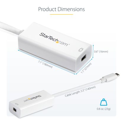 StarTech.com USB-C to Mini DisplayPort Adapter - 4K 60Hz - White - USB 3.1 Type-C to Mini DP Adapter - Upgraded Version is CDP2 - Image 12
