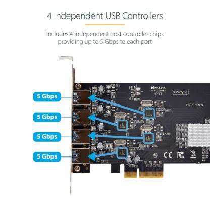 StarTech.com 4-Port USB PCIe Card, USB 3.2 5Gbps, PCI Express Expansion Card with 4x Independent USB Controllers, 4x USB-A Port - Image 12
