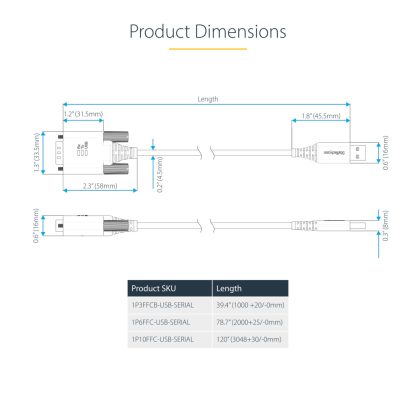StarTech.com 6.6ft (2m) USB to Serial Adapter Cable, COM Retention, Interchangeable Screws/Nuts, USB-A to DB9 RS232, FTDI IC, E - Image 16