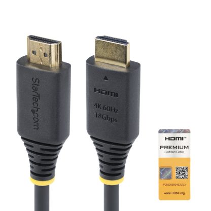 StarTech.com 1.6ft (50cm) Premium Certified High Speed HDMI Cable, 4K 60Hz/1440p 144Hz, HDR10/HDCP 2.2/ARC, 18Gbps, UHD HDMI 2.