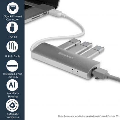 StarTech.com 3-Port Portable USB 3.0 Hub plus Gigabit Ethernet - Built-In Cable~3-Port Portable USB 3.0 Hub plus Gigabit Ethern - Image 3
