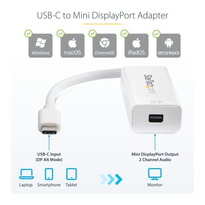StarTech.com USB-C to Mini DisplayPort Adapter - 4K 60Hz - White - USB 3.1 Type-C to Mini DP Adapter - Upgraded Version is CDP2 - Image 9