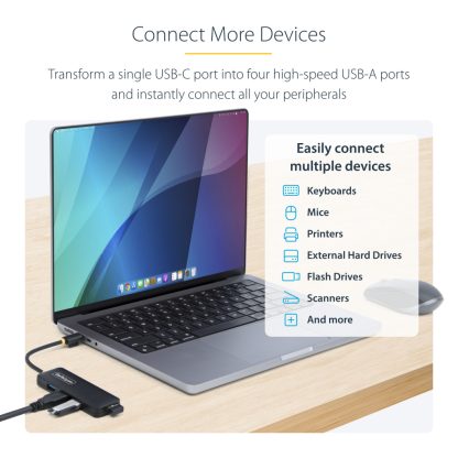 StarTech.com 4-Port USB-C Hub, 5Gbps, USB-C to 4x USB-A, Bus Powered, Small Travel Mini Hub, Multi-Port USB 3.0 Splitter, Porta - Image 12