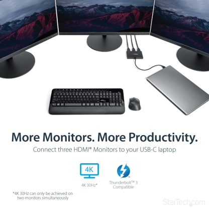 StarTech.com 3-Port Multi Monitor Adapter - USB-C to 3x HDMI Video Splitter - USB Type-C to HDMI MST Hub - Dual 4K 30Hz or Tripl - Image 8