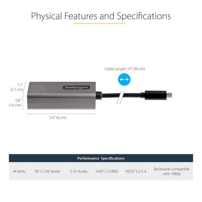 StarTech.com USB C to Mini DisplayPort Adapter - 4K 60Hz USB-C to mDP Adapter Dongle - USB Type-C to Mini DP Monitor - Video Co - Image 5
