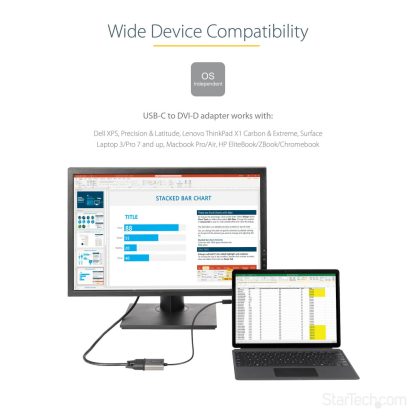 StarTech.com USB C to DVI Adapter - 1920x1200p USB-C to DVI-D Adapter Dongle - USB Type C to DVI Display/Monitor - Video Conver - Image 6