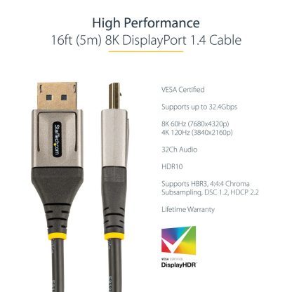 StarTech.com 16ft (5m) VESA Certified DisplayPort 1.4 Cable - 8K 60Hz HDR10 - Ultra HD 4K 120Hz Video - DP 1.4 Cable / Cord - F - Image 6