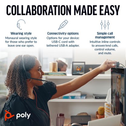 POLY Blackwire 3210 Monaural USB-C Headset +USB-C/A Adapter - Image 4