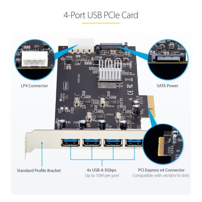 StarTech.com 4-Port USB PCIe Card, USB 3.2 5Gbps, PCI Express Expansion Card with 4x Independent USB Controllers, 4x USB-A Port - Image 16