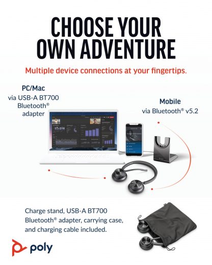 POLY Voyager 4320 UC Stereo USB-A Headset +BT700 USB-A Adapter +Charging Stand - Image 9