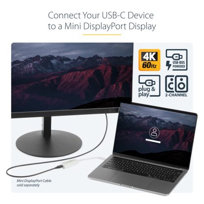 StarTech.com USB-C to Mini DisplayPort Adapter - 4K 60Hz - White - USB 3.1 Type-C to Mini DP Adapter - Upgraded Version is CDP2 - Image 8