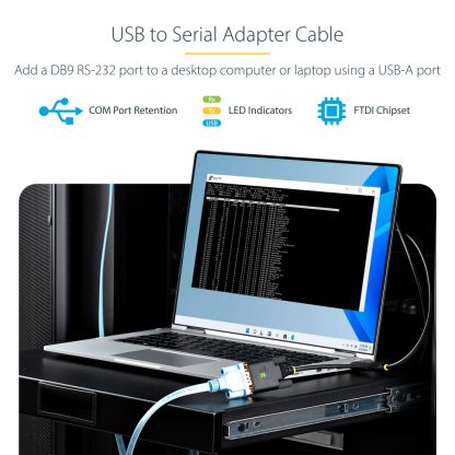 StarTech.com 3ft (1m) USB to Serial Adapter Cable, COM Retention, Interchangeable Screws/Nuts, USB-A to DB9 RS232, FTDI IC, ESD - Image 14