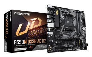GIGABYTE B550M DS3H AC R2 Motherboard - AMD Ryzen 5000 CPUs, 5+3 Phases VRM, up to 4733MHz DDR4 (O.C.), 1xPCIe 4.0 + 1xPCIe 3.0