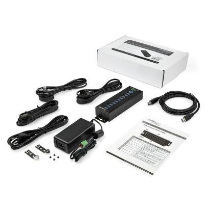 StarTech.com 10-Port USB 3.0 Hub with Power Adapter - Metal Industrial USB-A Hub with ESD & 350W Surge Protection - Din/Wall/De - Image 2